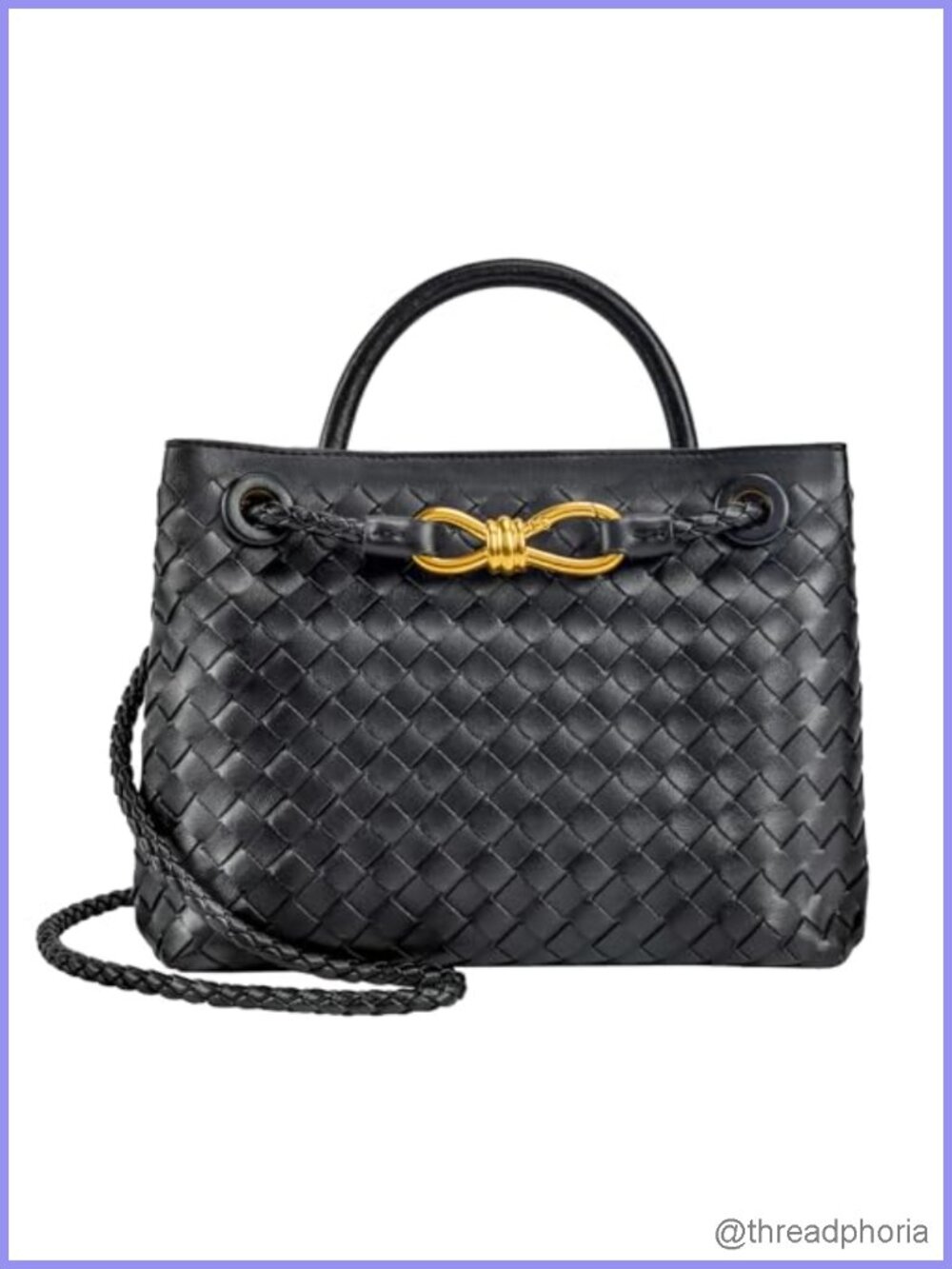 Woven Tote Bag PU Leather Top Handle Shoulder Handbag Purse